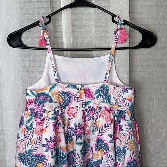 Tommy Bahama 7 White Fuchsia Teal Blue Gold Floral Tropical Cotton Dress - Picture 4 of 14